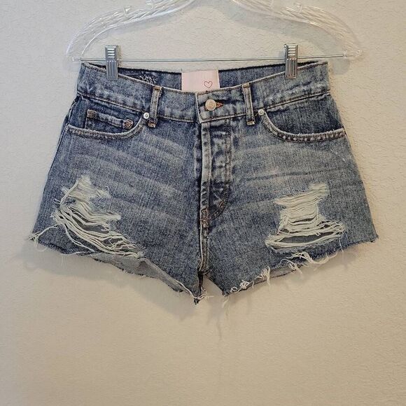 Revice Womens Shorts Jean Denim Distressed Button Fly Size 26 - Picture 1 of 6